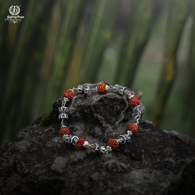 New Stylish Silver Damru Rudraksha Bracelet