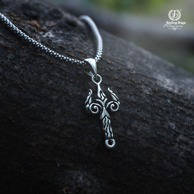 Premium Silver Trishul Pendant Oxidised Silver Chain