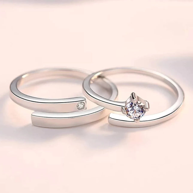 Solitaire Engagement Couple Band Ring Set