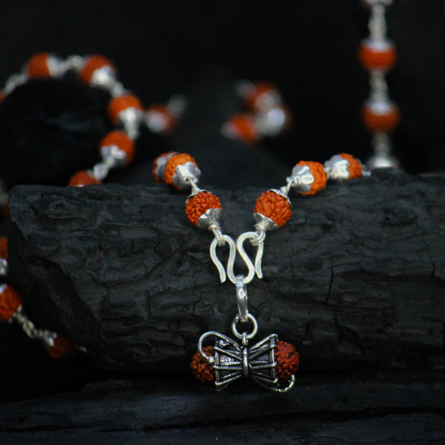 Damru Rudraksha Pendent with Orignal Rudraksha Mala
