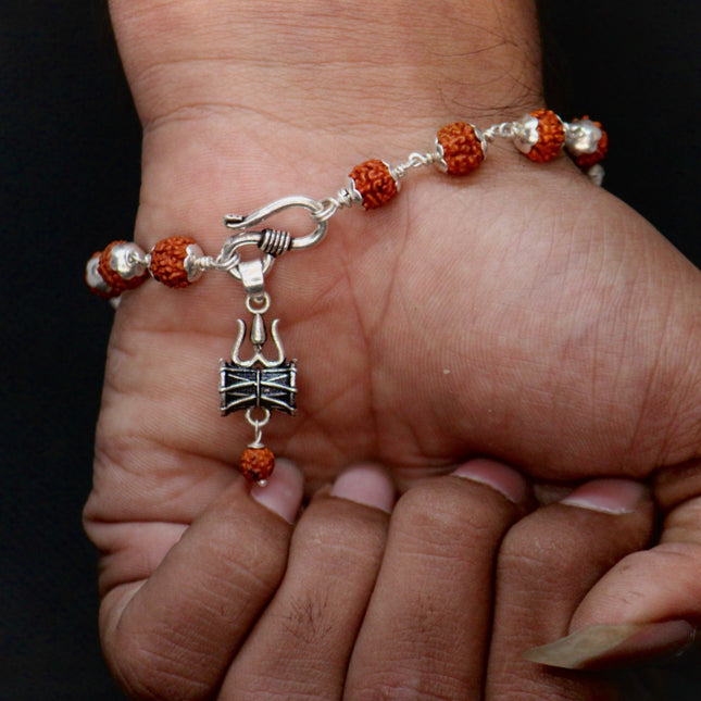 Silver Trishul Pendant with Rudraksha Bracelet