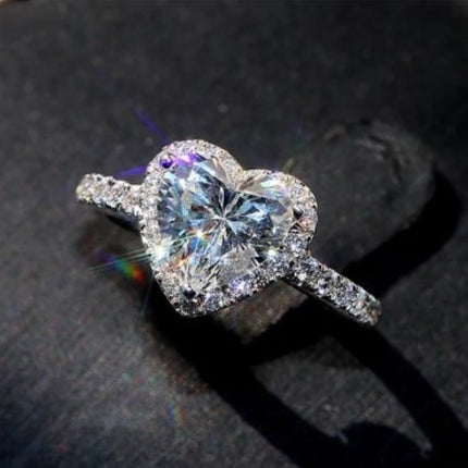 Love Unique & Cute Ultra Shine Cubic Zirconia Crystal Heart Promise Ring