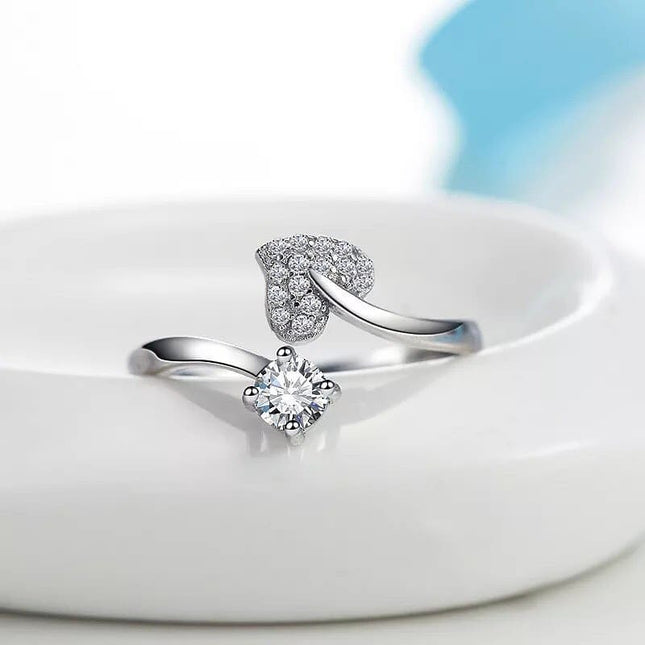 Shimmering Heart Diamond Silver Ring