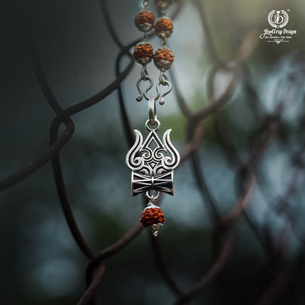 Trishul Damru Rudraksha Pendant + Orignal Rudraksha Mala