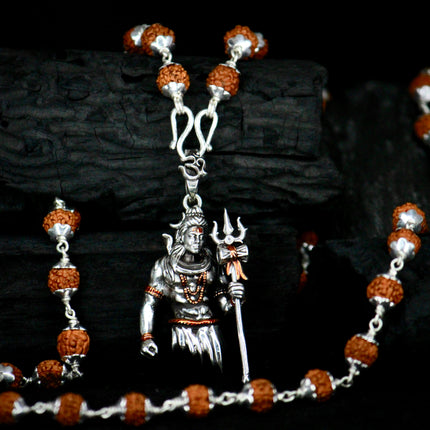 New lord shiva pendant with original Silver Rudraksha Mala