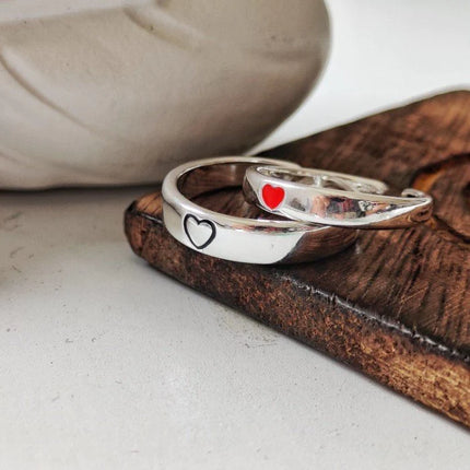 Red Black Heart Couple Ring