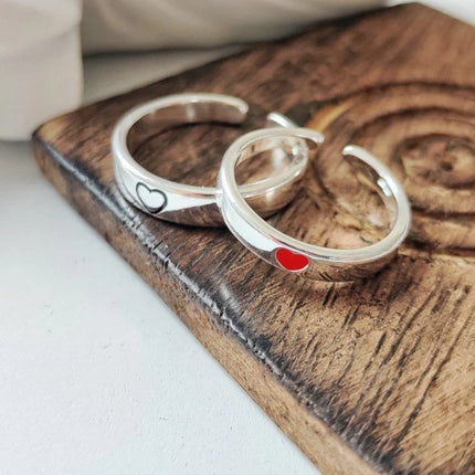 Red Black Heart Couple Ring