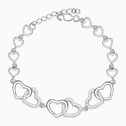Interlocked Heart Duo Silver Bracelet
