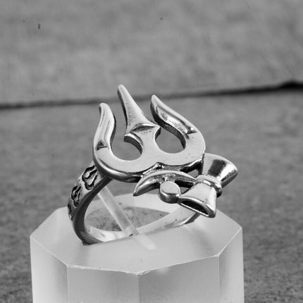 Trishul Damru Silver Ring