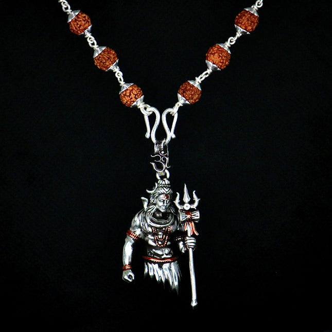New lord shiva pendant with original Silver Rudraksha Mala