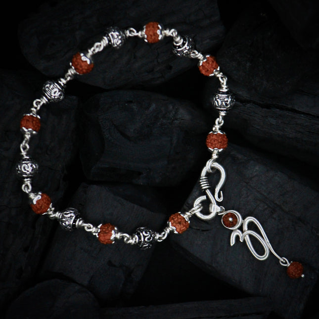 Rudraksha Om Silver Bracelet