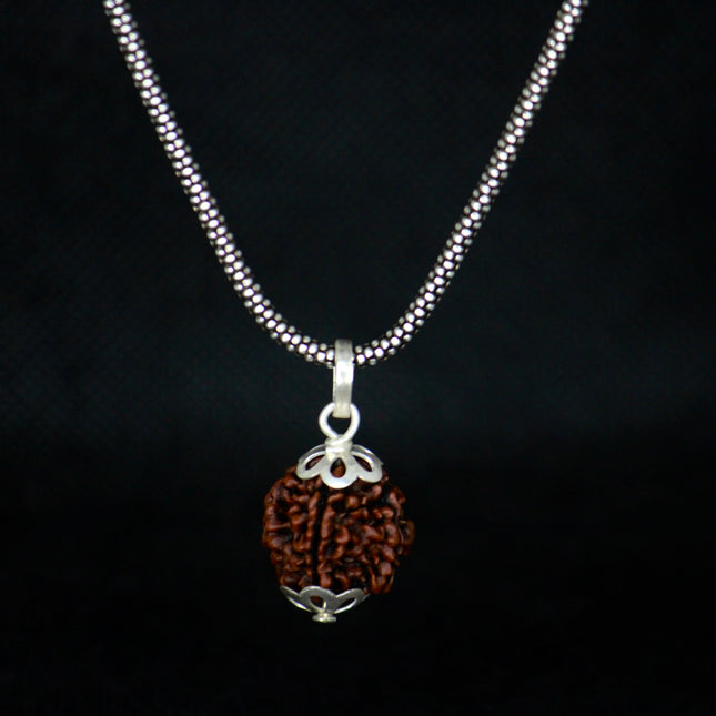 4 Mukhi Rudraksha Pendant Silver Chain