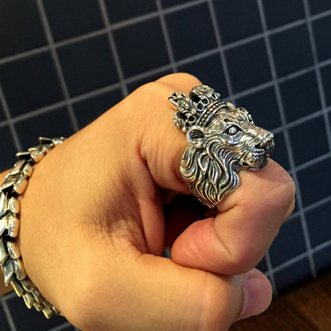 Silver Crown Lion Ring