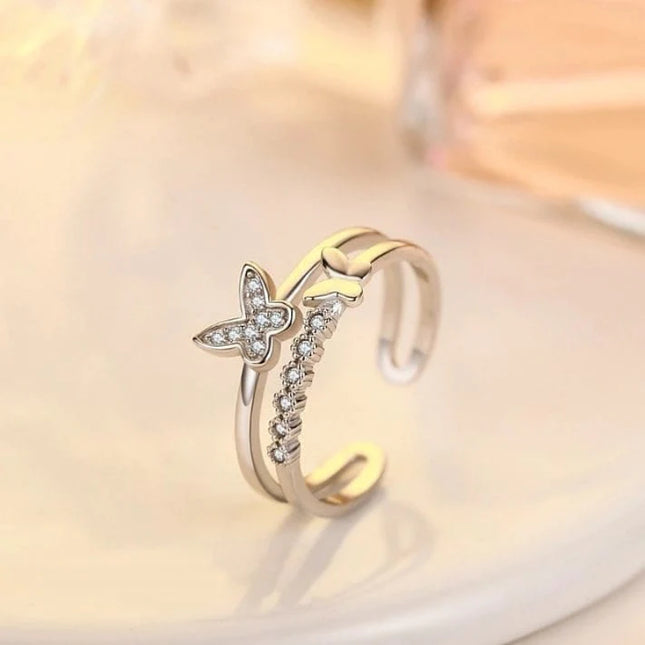 Diamond Butterfly Silver Ring