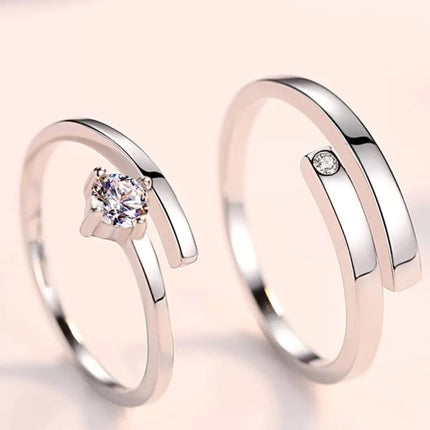 His / Her Couple Solitaire Engagement Band Ring Set