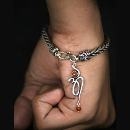 Stylish Silver Bracelet + Om Rudraksha Pendent