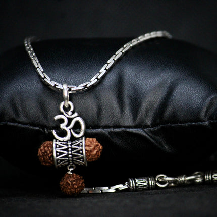 Om Damru Rudraksha Pendent + New Handmade Chain