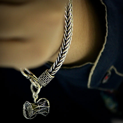 Men's Stylish Silver Bracelet With Damru Pendant