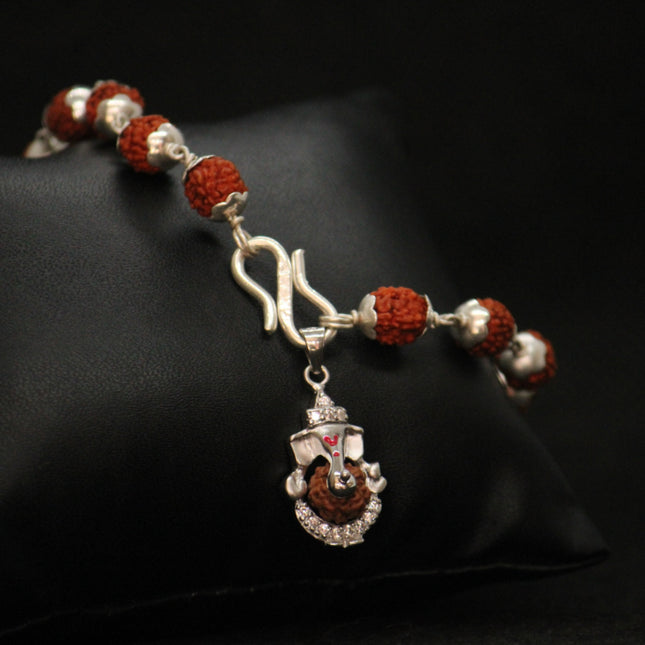Silver Ganesha Pendant Rudraksha Bracelet