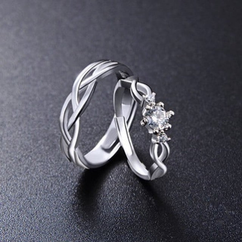 His and Her Promise Rings, Couple Ring Set,925 Sterling Silver,Adjustable  open ring