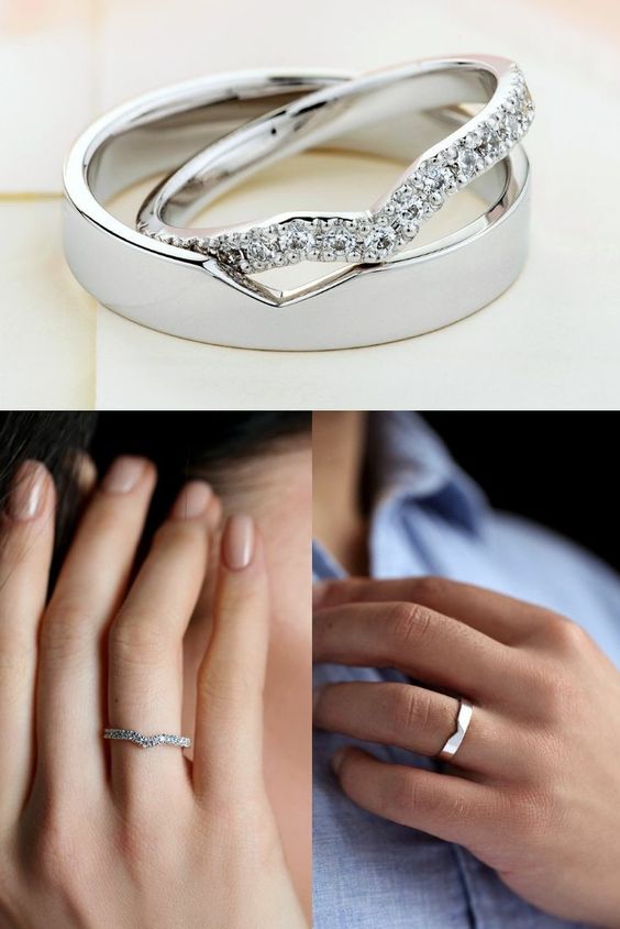 Amazon.com: Sterling Silver Matching Couples Rings Set for Him and Her 18K  White Gold Plated Adjustable CZ Stones Rings for Wedding Engagement Promise  (Style A Silver 2Pcs) : Handmade Products