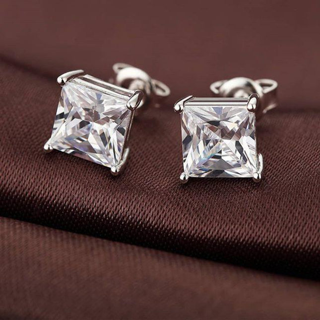 Square Diamond Silver Earring